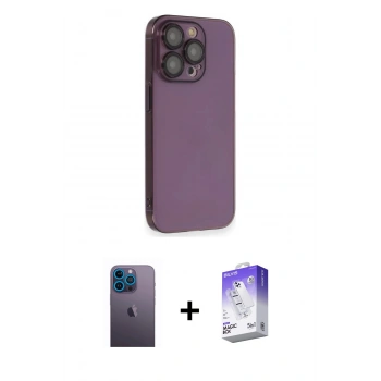 MARSİLYAN™- iPhone 13 Pro Max Kılıf Siluet Minimal Özel Seri - Siyah Bilvis 5in1 3D Magic Cam Ekran Koruyucu + Neon Fosforlu Kamera Lens - MI