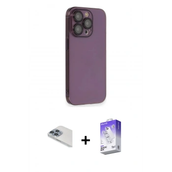 MARSİLYAN™- iPhone 13 Pro Max Kılıf Siluet Minimal Özel Seri - Siyah Bilvis 5in1 3D Magic Cam Ekran Koruyucu + Pers Alüminyum Kamera Lens - SABE