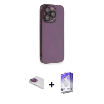 MARSİLYAN™- iPhone 13 Pro Max Kılıf Siluet Minimal Özel Seri - Siyah Bilvis 5in1 3D Magic Cam Ekran Koruyucu + Pers Alüminyum Kamera Lens - GI