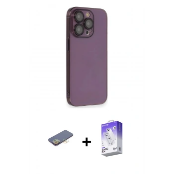 MARSİLYAN™- iPhone 13 Pro Max Kılıf Siluet Minimal Özel Seri - Siyah Bilvis 5in1 3D Magic Cam Ekran Koruyucu + Renkli Kamera Lens Koruma Cam - SI