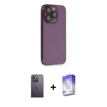MARSİLYAN™- iPhone 13 Pro Max Kılıf Siluet Minimal Özel Seri - Siyah Bilvis 5in1 3D Magic Cam Ekran Koruyucu + Neon Fosforlu Kamera Lens - BZ
