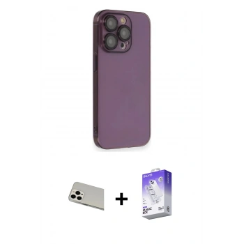 MARSİLYAN™- iPhone 13 Pro Max Kılıf Siluet Minimal Özel Seri - Siyah Bilvis 5in1 3D Magic Cam Ekran Koruyucu + Rainbow Kamera Lens Koruma Cam - BZ