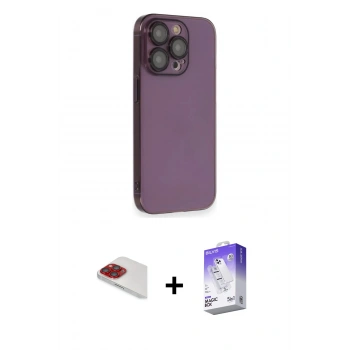 MARSİLYAN™- iPhone 13 Pro Max Kılıf Siluet Minimal Özel Seri - Siyah Bilvis 5in1 3D Magic Cam Ekran Koruyucu + Pers Alüminyum Kamera Lens - KI