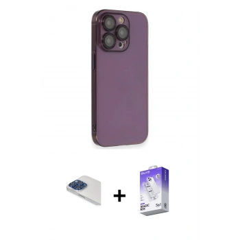 MARSİLYAN™- iPhone 13 Pro Max Kılıf Siluet Minimal Özel Seri - Siyah Bilvis 5in1 3D Magic Cam Ekran Koruyucu + Pers Alüminyum Kamera Lens - LT