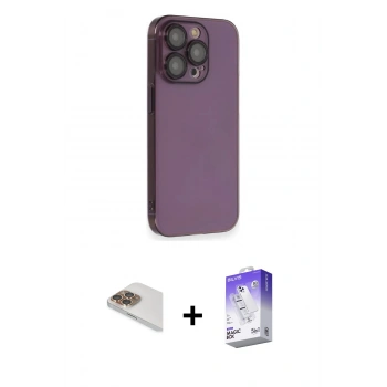 MARSİLYAN™- iPhone 13 Pro Max Kılıf Siluet Minimal Özel Seri - Siyah Bilvis 5in1 3D Magic Cam Ekran Koruyucu + Pers Alüminyum Kamera Lens - GD