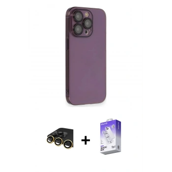 MARSİLYAN™- iPhone 13 Pro Max Kılıf Siluet Minimal Özel Seri - Siyah Bilvis 5in1 3D Magic Cam Ekran Koruyucu + Raze Metal Kamera Lens - GD