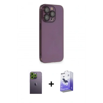 MARSİLYAN™- iPhone 13 Pro Max Kılıf Siluet Minimal Özel Seri - Siyah Bilvis 5in1 5D Magic Hayalet Cam Ekran Koruyucu + Neon Fosforlu Kamera Lens - YL