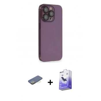 MARSİLYAN™- iPhone 13 Pro Max Kılıf Siluet Minimal Özel Seri - Siyah Bilvis 5in1 5D Magic Hayalet Cam Ekran Koruyucu + Renkli Kamera Lens Koruma Cam - YL