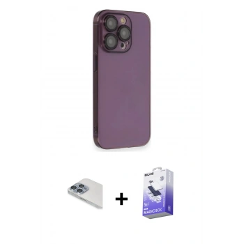 MARSİLYAN™- iPhone 13 Pro Max Kılıf Siluet Minimal Özel Seri - Siyah Bilvis 5in1 5D Magic Hayalet Cam Ekran Koruyucu + Pers Alüminyum Kamera Lens - SABE