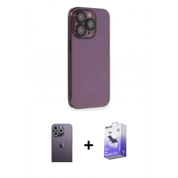 MARSİLYAN™- iPhone 13 Pro Max Kılıf Siluet Minimal Özel Seri - Siyah Bilvis 5in1 5D Magic Hayalet Cam Ekran Koruyucu + Neon Fosforlu Kamera Lens - BZ