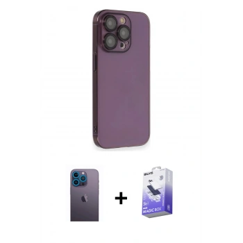 MARSİLYAN™- iPhone 13 Pro Max Kılıf Siluet Minimal Özel Seri - Siyah Bilvis 5in1 5D Magic Hayalet Cam Ekran Koruyucu + Neon Fosforlu Kamera Lens - MI