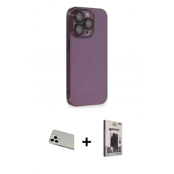 MARSİLYAN™- iPhone 13 Pro Max Kılıf Siluet Minimal Özel Seri - Siyah Bilvis Hayalet Cam Ekran Koruyucu + Rainbow Kamera Lens Koruma Cam - BZ