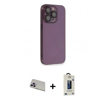 MARSİLYAN™- iPhone 13 Pro Max Kılıf Siluet Minimal Özel Seri - Siyah Bilvis Hayalet Cam Ekran Koruyucu + Rainbow Kamera Lens Koruma Cam - MR