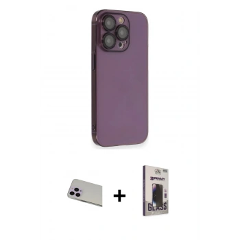 MARSİLYAN™- iPhone 13 Pro Max Kılıf Siluet Minimal Özel Seri - Siyah Bilvis Hayalet Cam Ekran Koruyucu + Rainbow Kamera Lens Koruma Cam - MR