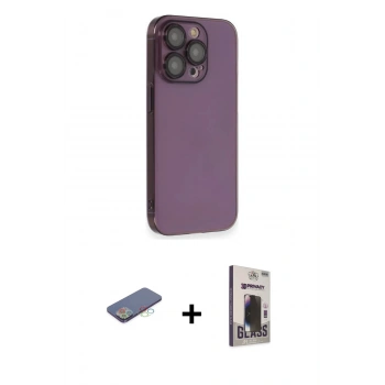 MARSİLYAN™- iPhone 13 Pro Max Kılıf Siluet Minimal Özel Seri - Siyah Bilvis Hayalet Cam Ekran Koruyucu + Renkli Kamera Lens Koruma Cam - MI