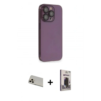 MARSİLYAN™- iPhone 13 Pro Max Kılıf Siluet Minimal Özel Seri - Siyah Bilvis Hayalet Cam Ekran Koruyucu + Rainbow Kamera Lens Koruma Cam - REGD