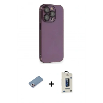 MARSİLYAN™- iPhone 13 Pro Max Kılıf Siluet Minimal Özel Seri - Siyah Bilvis Hayalet Cam Ekran Koruyucu + Shine Kamera Lens Koruma Cam - PE