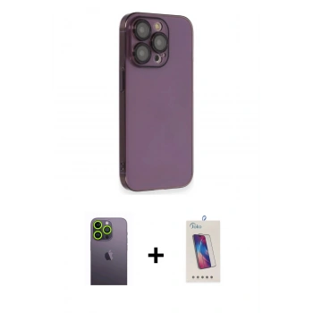 MARSİLYAN™- iPhone 13 Pro Max Kılıf Siluet Minimal Özel Seri - Siyah Joko 5D Cam + Neon Fosforlu Kamera Lens - YL