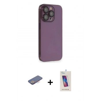 MARSİLYAN™- iPhone 13 Pro Max Kılıf Siluet Minimal Özel Seri - Siyah Joko 5D Cam + Renkli Kamera Lens Koruma Cam - PE