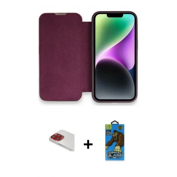 MARSİLYAN™- iPhone 13 Pro Max Kılıf Siluet Minimal Serisi - Siyah 18D Cam Ekran Koruyucu + Pers Alüminyum Kamera Lens - KI