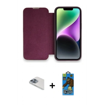 MARSİLYAN™- iPhone 13 Pro Max Kılıf Siluet Minimal Serisi - Siyah 18D Cam Ekran Koruyucu + Pers Alüminyum Kamera Lens - SABE