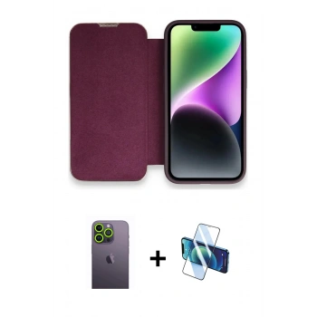 MARSİLYAN™- iPhone 13 Pro Max Kılıf Siluet Minimal Serisi - Siyah 3D Antistatik Cam Ekran Koruyucu + Neon Fosforlu Kamera Lens - YL