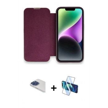 MARSİLYAN™- iPhone 13 Pro Max Kılıf Siluet Minimal Serisi - Siyah 3D Antistatik Cam Ekran Koruyucu + Pers Alüminyum Kamera Lens - LT
