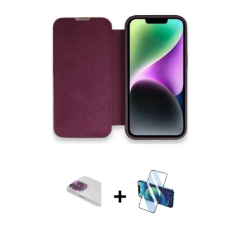 MARSİLYAN™- iPhone 13 Pro Max Kılıf Siluet Minimal Serisi - Siyah 3D Antistatik Cam Ekran Koruyucu + Pers Alüminyum Kamera Lens - GI