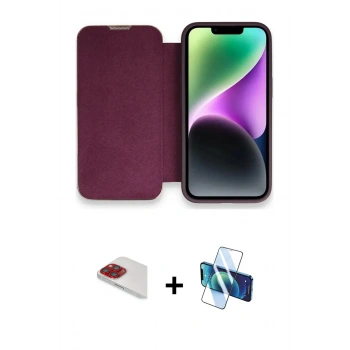 MARSİLYAN™- iPhone 13 Pro Max Kılıf Siluet Minimal Serisi - Siyah 3D Antistatik Cam Ekran Koruyucu + Pers Alüminyum Kamera Lens - KI