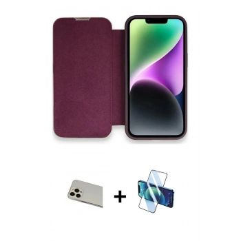 MARSİLYAN™- iPhone 13 Pro Max Kılıf Siluet Minimal Serisi - Siyah 3D Antistatik Cam Ekran Koruyucu + Rainbow Kamera Lens Koruma Cam - REGD