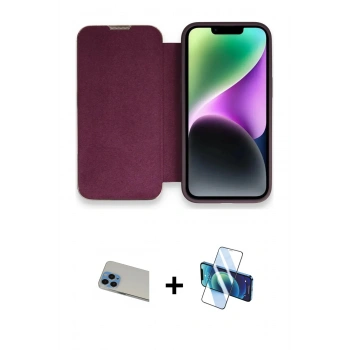 MARSİLYAN™- iPhone 13 Pro Max Kılıf Siluet Minimal Serisi - Siyah 3D Antistatik Cam Ekran Koruyucu + Rainbow Kamera Lens Koruma Cam - MI