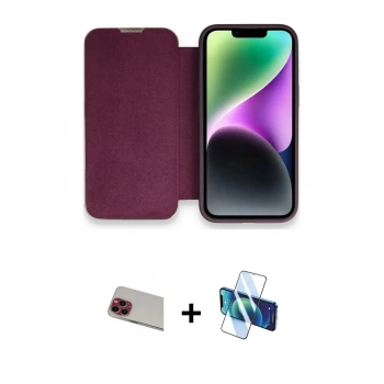 MARSİLYAN™- iPhone 13 Pro Max Kılıf Siluet Minimal Serisi - Siyah 3D Antistatik Cam Ekran Koruyucu + Rainbow Kamera Lens Koruma Cam - KI