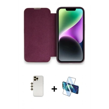 MARSİLYAN™- iPhone 13 Pro Max Kılıf Siluet Minimal Serisi - Siyah 3D Antistatik Cam Ekran Koruyucu + Shine Kamera Lens - GD