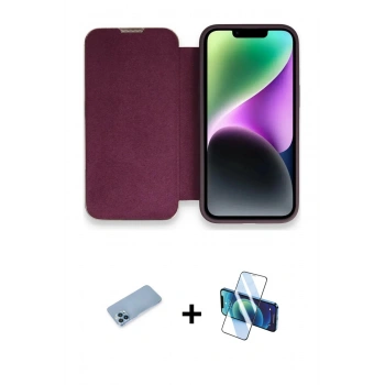 MARSİLYAN™- iPhone 13 Pro Max Kılıf Siluet Minimal Serisi - Siyah 3D Antistatik Cam Ekran Koruyucu + Shine Kamera Lens Koruma Cam - MI