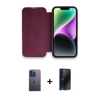 MARSİLYAN™- iPhone 13 Pro Max Kılıf Siluet Minimal Serisi - Siyah 3D Antistatik Hayalet Cam Ekran Koruyucu + Neon Fosforlu Kamera Lens - MI