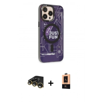 MARSİLYAN™- iPhone 13 Pro Max Kılıf Siluet Modern Koleksiyonu - Şeffaf Maxco Cam Ekran Koruyucu + Raze Metal Kamera Lens - GD