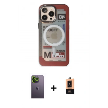 MARSİLYAN™- iPhone 13 Pro Max Kılıf Siluet Modern Koleksiyonu - Şeffaf Maxco Cam Ekran Koruyucu + Neon Fosforlu Kamera Lens - YL