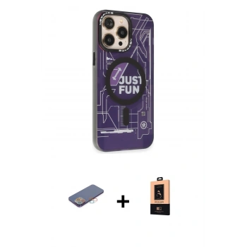 MARSİLYAN™- iPhone 13 Pro Max Kılıf Siluet Modern Koleksiyonu - Şeffaf Maxco Cam Ekran Koruyucu + Renkli Kamera Lens Koruma Cam - PE