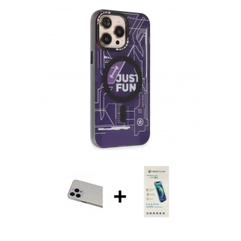 MARSİLYAN™- iPhone 13 Pro Max Kılıf Siluet Modern Koleksiyonu - Şeffaf Pasifik Cam Ekran Koruyucu + Rainbow Kamera Lens Koruma Cam - MR