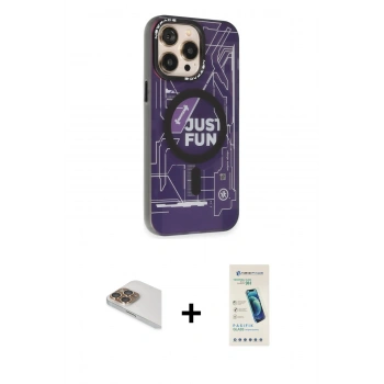 MARSİLYAN™- iPhone 13 Pro Max Kılıf Siluet Modern Koleksiyonu - Şeffaf Pasifik Cam Ekran Koruyucu + Pers Alüminyum Kamera Lens - GD