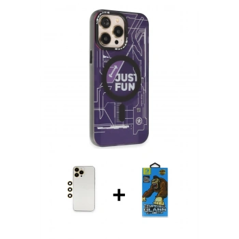 MARSİLYAN™- iPhone 13 Pro Max Kılıf Siluet Modern Koleksiyonu - Siyah 18D Cam Ekran Koruyucu + Shine Kamera Lens - GD