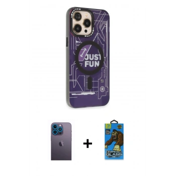 MARSİLYAN™- iPhone 13 Pro Max Kılıf Siluet Modern Koleksiyonu - Siyah 18D Cam Ekran Koruyucu + Neon Fosforlu Kamera Lens - MI
