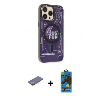 MARSİLYAN™- iPhone 13 Pro Max Kılıf Siluet Modern Koleksiyonu - Siyah 18D Cam Ekran Koruyucu + Renkli Kamera Lens Koruma Cam - PE