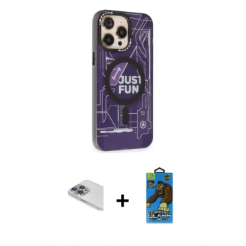 MARSİLYAN™- iPhone 13 Pro Max Kılıf Siluet Modern Koleksiyonu - Siyah 18D Cam Ekran Koruyucu + Pers Alüminyum Kamera Lens - SABE