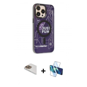 MARSİLYAN™- iPhone 13 Pro Max Kılıf Siluet Modern Koleksiyonu - Siyah 3D Antistatik Cam Ekran Koruyucu + Pers Alüminyum Kamera Lens - GD