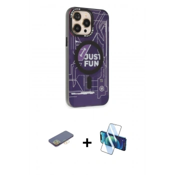 MARSİLYAN™- iPhone 13 Pro Max Kılıf Siluet Modern Koleksiyonu - Siyah 3D Antistatik Cam Ekran Koruyucu + Renkli Kamera Lens Koruma Cam - SI