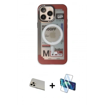 MARSİLYAN™- iPhone 13 Pro Max Kılıf Siluet Modern Koleksiyonu - Siyah 3D Antistatik Cam Ekran Koruyucu + Rainbow Kamera Lens Koruma Cam - REGD