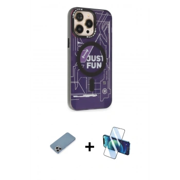 MARSİLYAN™- iPhone 13 Pro Max Kılıf Siluet Modern Koleksiyonu - Siyah 3D Antistatik Cam Ekran Koruyucu + Shine Kamera Lens Koruma Cam - GI