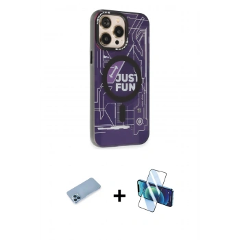 MARSİLYAN™- iPhone 13 Pro Max Kılıf Siluet Modern Koleksiyonu - Siyah 3D Antistatik Cam Ekran Koruyucu + Shine Kamera Lens Koruma Cam - MI