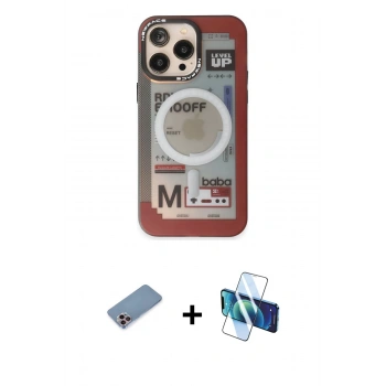 MARSİLYAN™- iPhone 13 Pro Max Kılıf Siluet Modern Koleksiyonu - Siyah 3D Antistatik Cam Ekran Koruyucu + Shine Kamera Lens Koruma Cam - PE